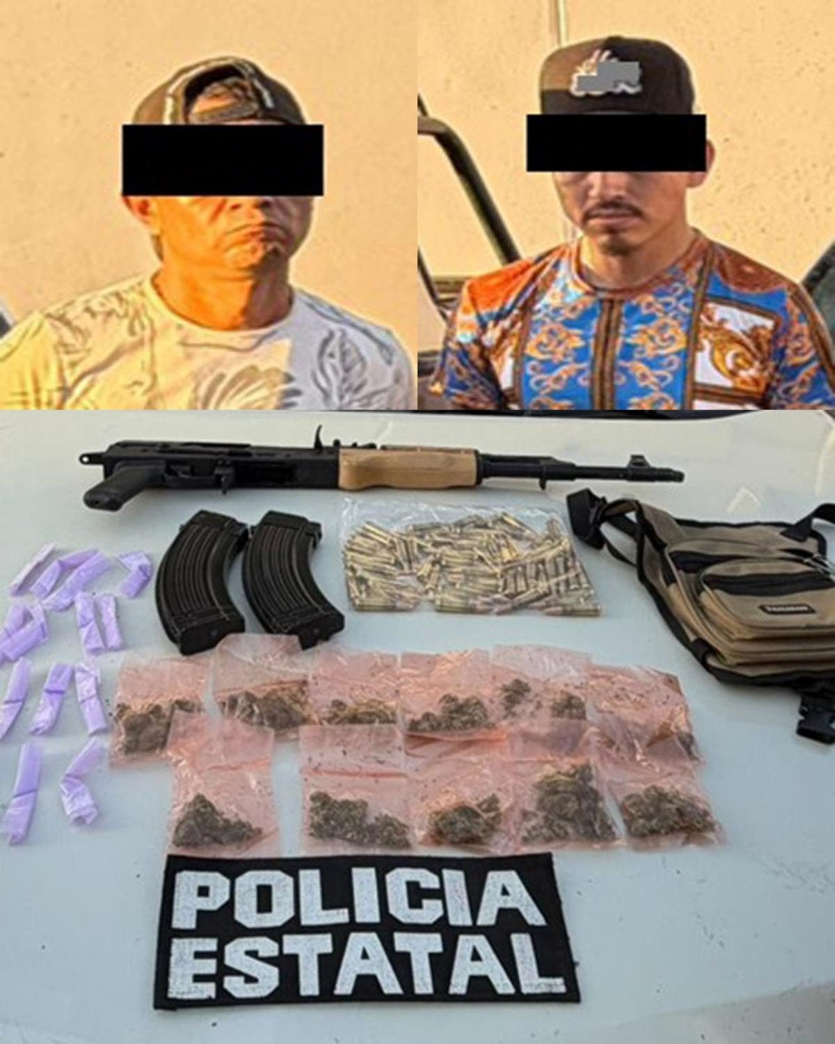 Captura Policía Estatal a dos hombres con fusil y cartuchos en la colonia Solidaridad