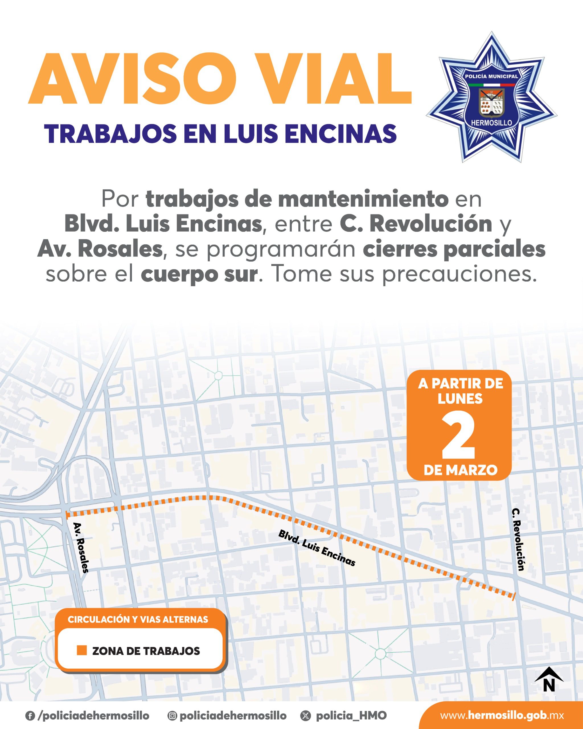 Hará Ayuntamiento labores de bacheo en bulevar Luis Encinas entre Rosales y Revolución