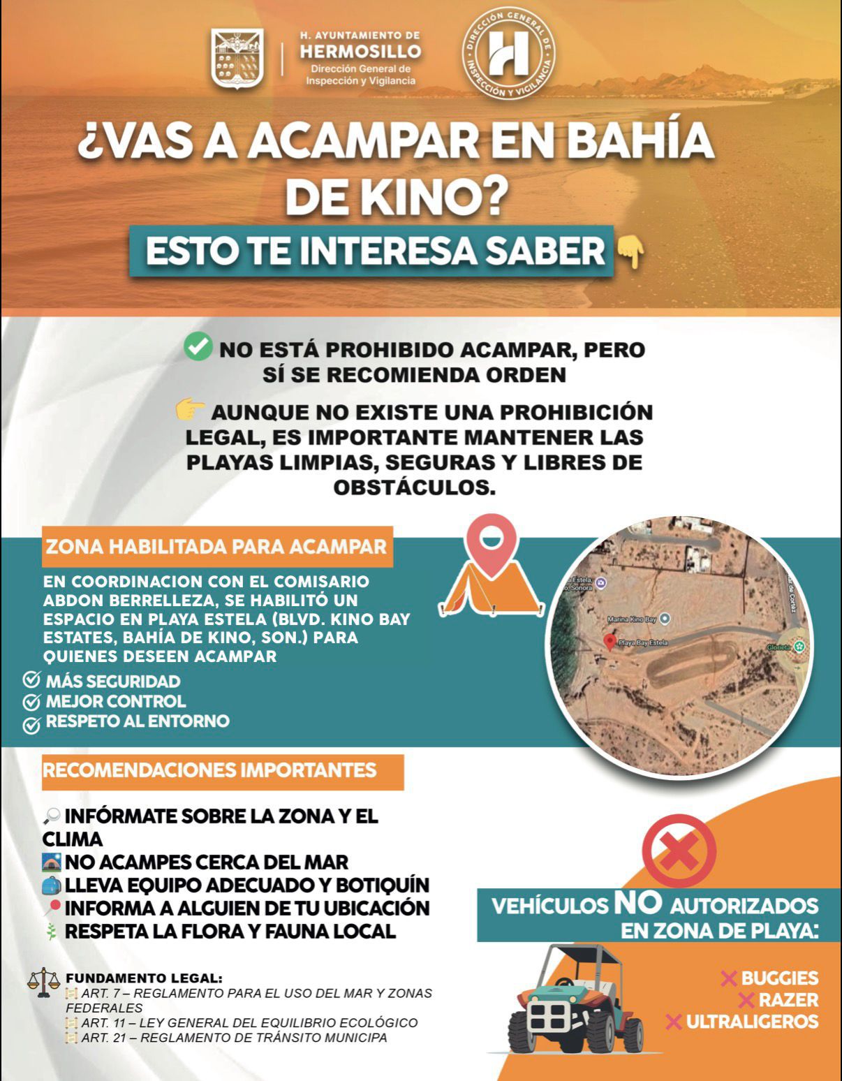 Promueve Ayuntamiento camping responsable en Bahía de Kino en Semana Santa