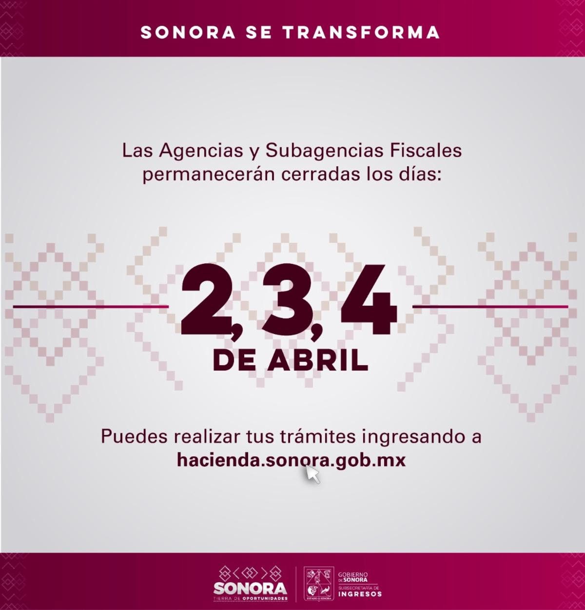 Cerrarán Agencias Fiscales por días de asueto en Semana Mayor