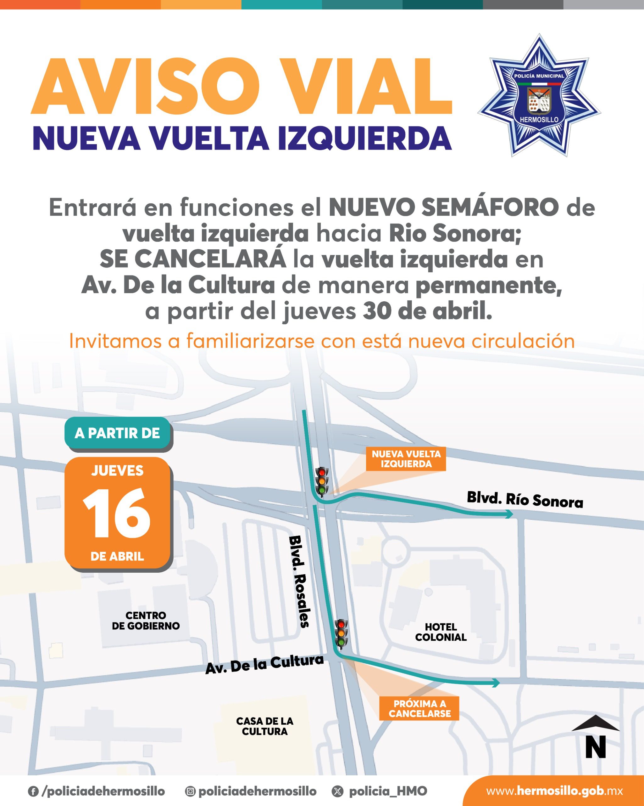 Entrará en operación vuelta izquierda anticipada en calle Rosales, el jueves