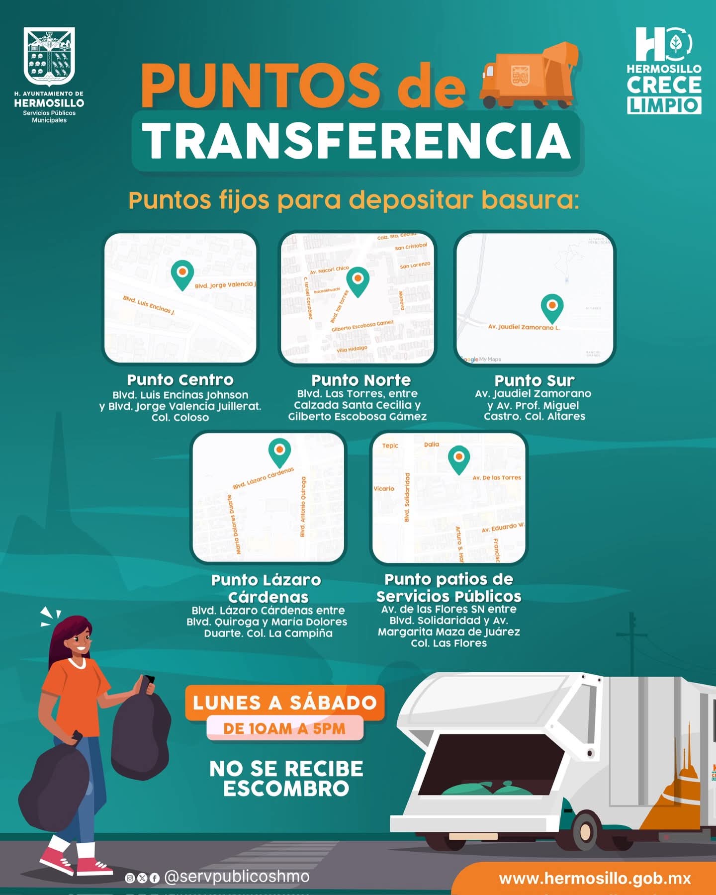 Invita Ayuntamiento a utilizar los cinco puntos fijos para depositar basura