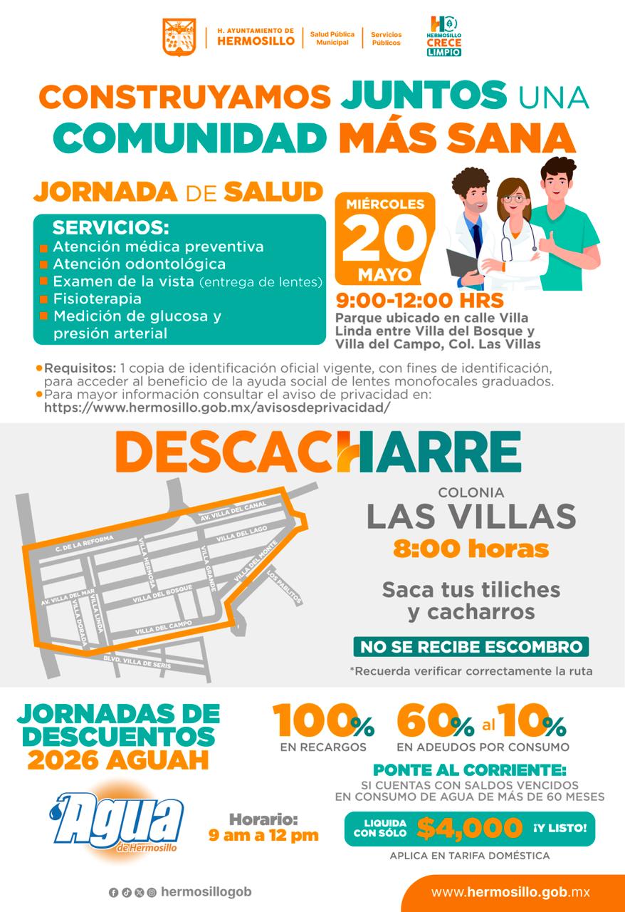 Invita Ayuntamiento a Jornada de Salud y descacharre en sector de Las Villas