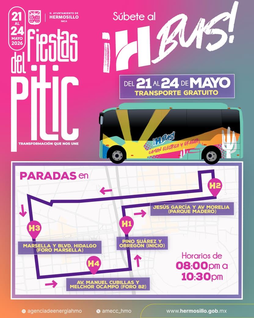 Ofrecerá H Bus traslados gratuitos durante las Fiestas del Pitic