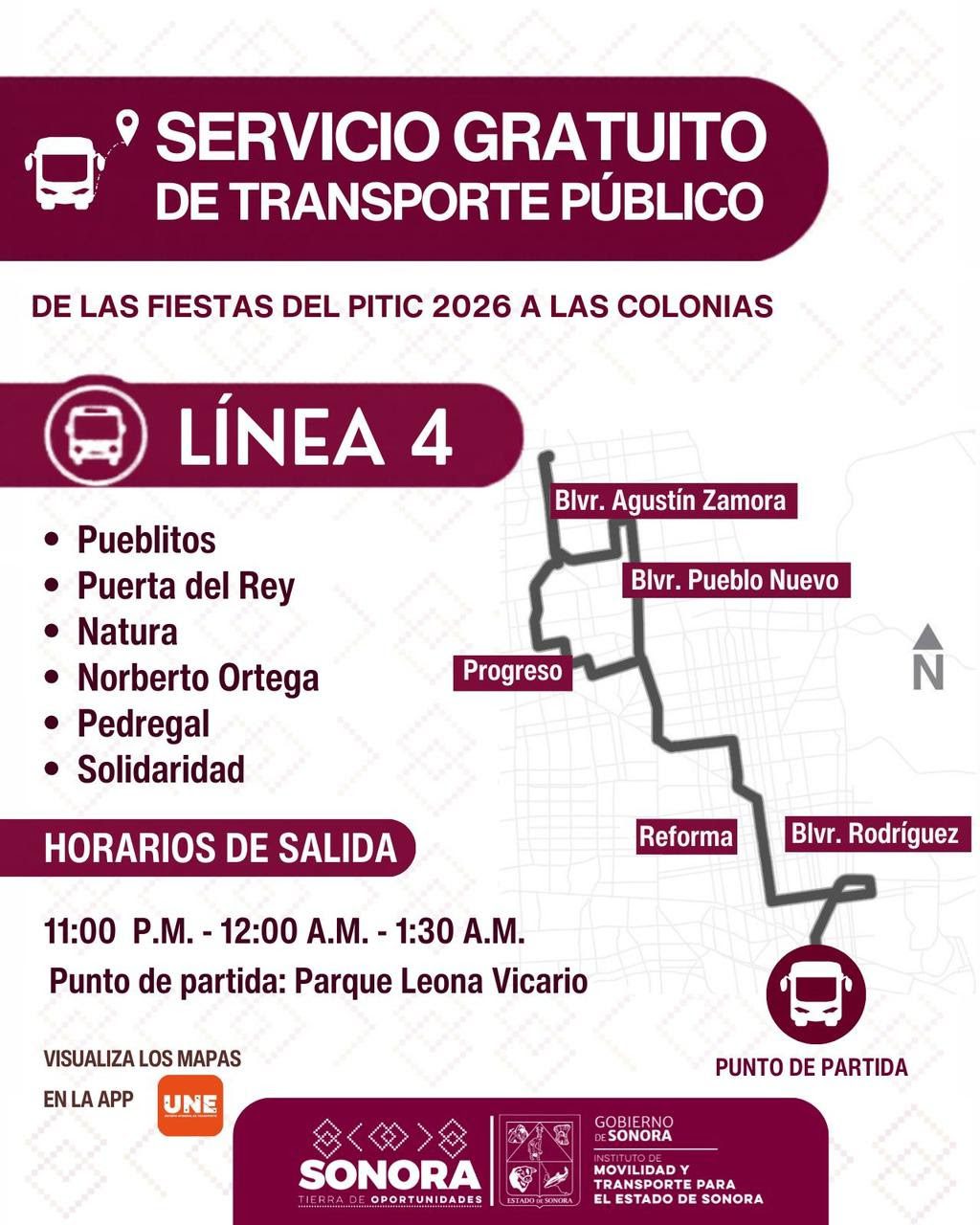 Facilitará Gobierno de Sonora transporte gratuito nocturno en Fiestas del Pitic
